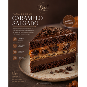 FATIA CARAMELO SALGADO PEDAÇOS DE BROWNIE , CHOCOLATE MEIO AMARGO E COOKIES