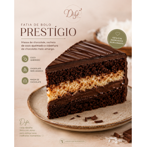 FATIA DE BOLO PRESTÍGIO- COCO QUEIMADO COM CHOCOLATE MEIO AMARGO